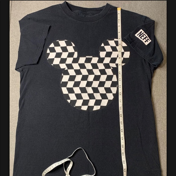 Neff Disney Black White T-Shirt Size M Mickey Mouse Head Checkered - Picture 6 of 9